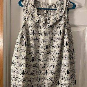 Jesse B Modcloth Cat Print Sleeveless Peter Pan Collar Top 1x